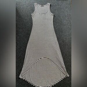 Black and white striped high low stretchy dress